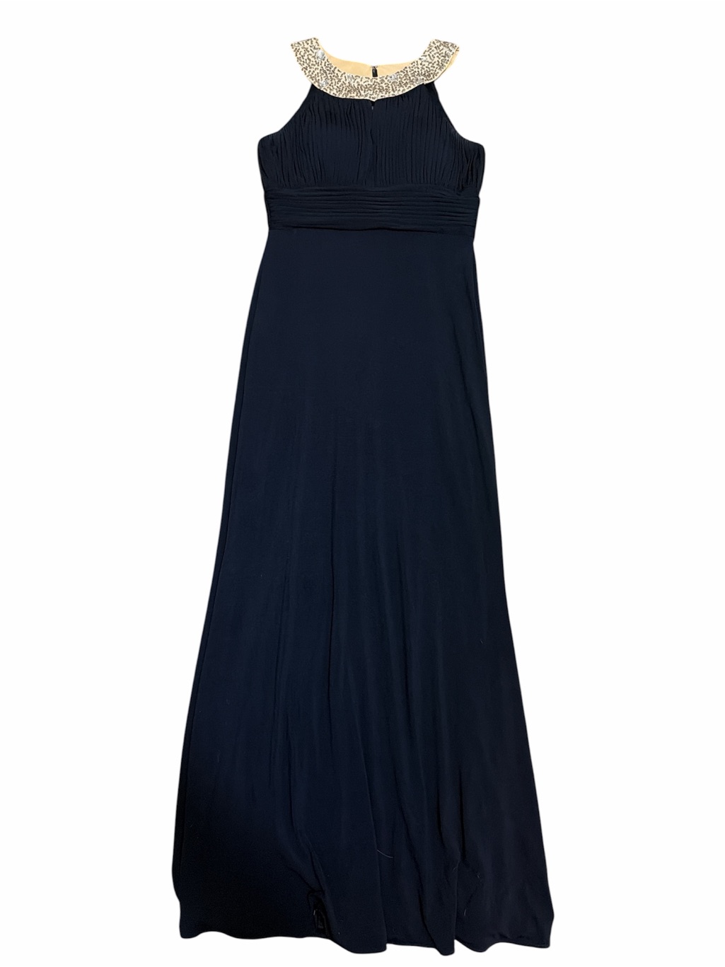 Js Boutique Navy Maxi Gown With Beaded Collar